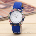 Girls Fashion Leather Floral Quartz Wrist Watch